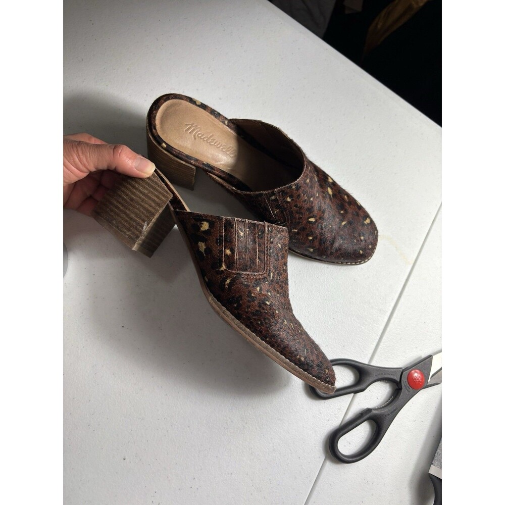 Madewell The Carey Block Clog Mule in Painted Leopard Calf Hair Squared Toe 8